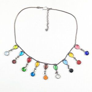 Multicoloured glass teardrop bib necklace, harlequin handmade waterfall necklace